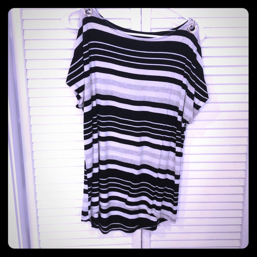 Cable and gauge striped cold shoulder blouse